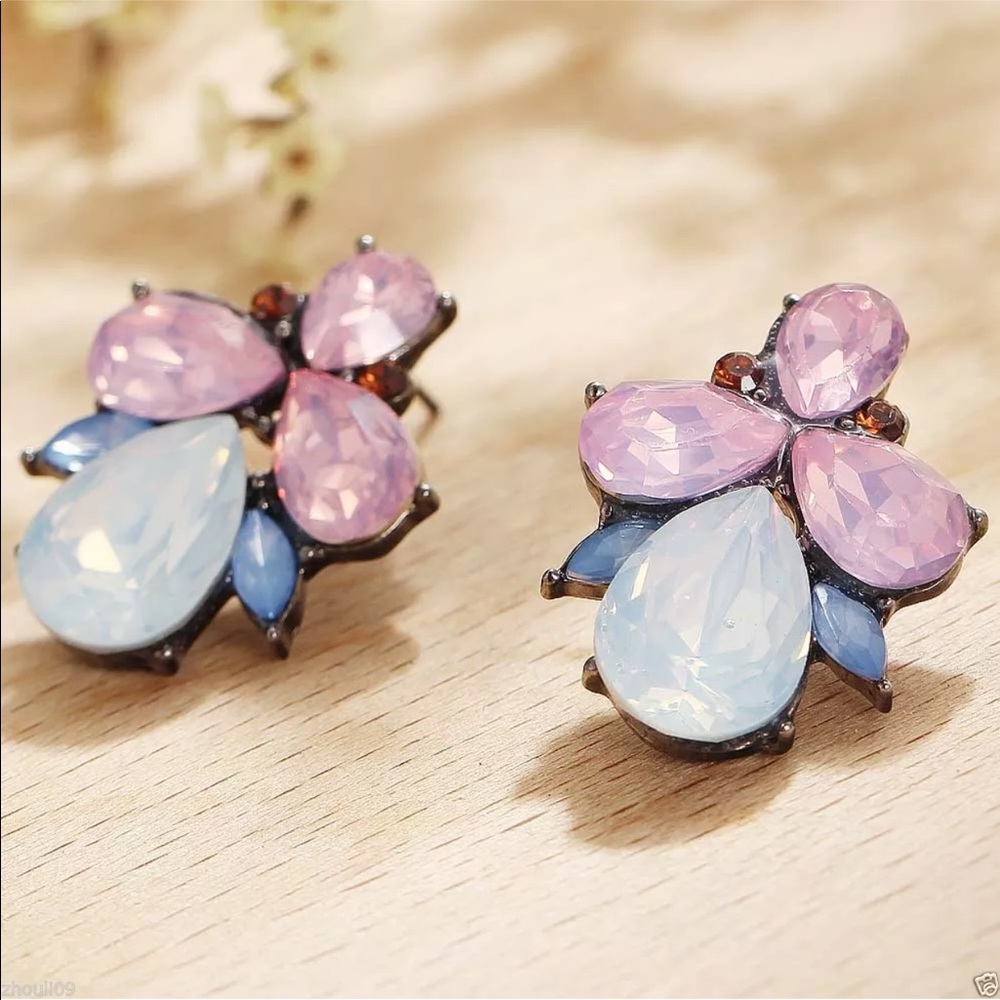 Pink, Blue, Opalescent Crystal Water Drop Earrings - Picture 5 of 7